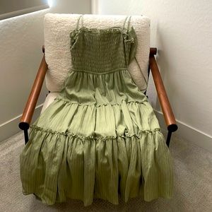 Long tiered summer dress with an open back and thin straps